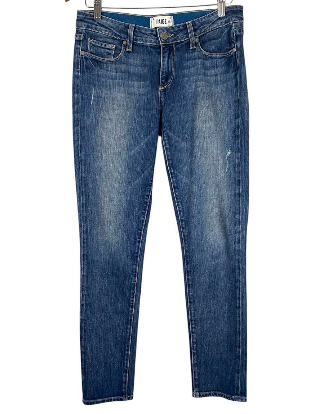 Women's Paige Skyline Ankle Peg Skinny Denim Jeans in Medium Wash Blue Size 28